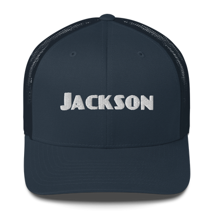 'Jackson' Trucker Cap | White/Black Embroidery