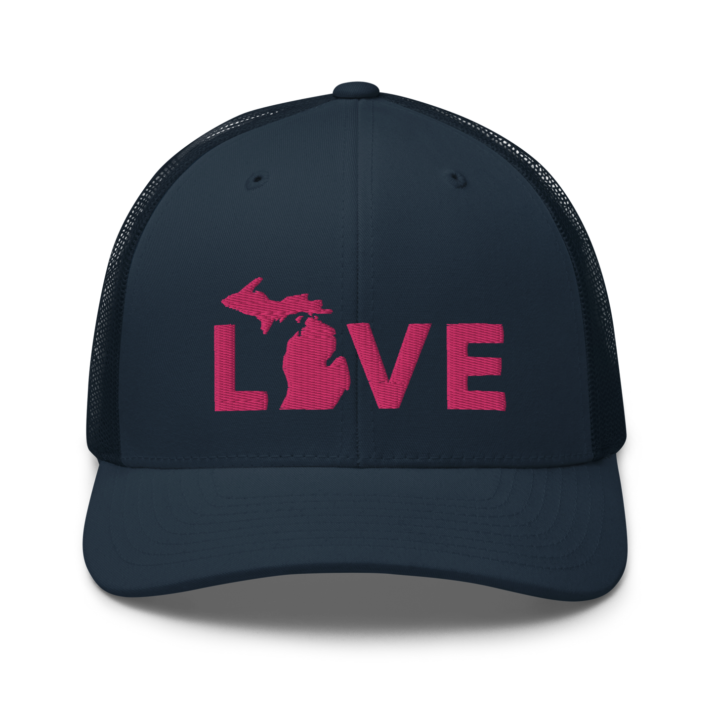 Michigan 'Love' Trucker Hat (Geometric Sans Font) | Pink Embrodiery