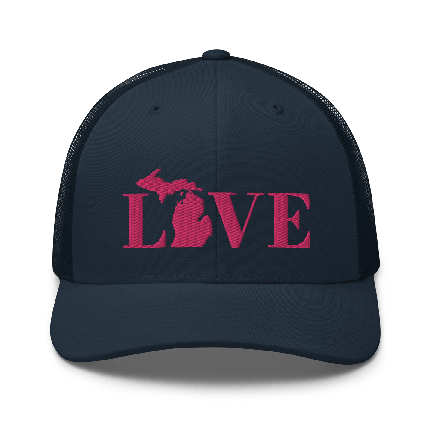 Michigan 'Love' Trucker Hat (Didone Font) | Pink Embrodiery