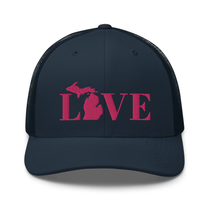 Michigan 'Love' Trucker Hat (Didone Font) | Pink Embrodiery