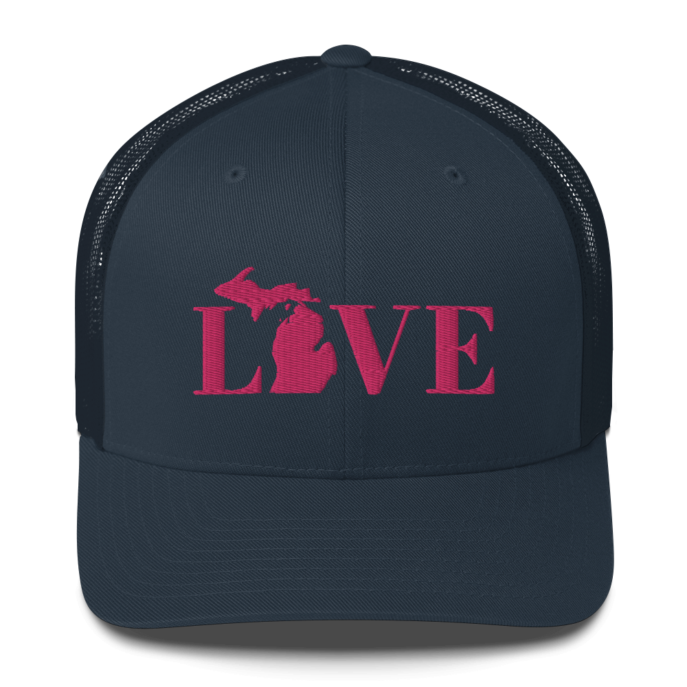 Michigan 'Love' Trucker Hat (Didone Font) | Pink Embrodiery