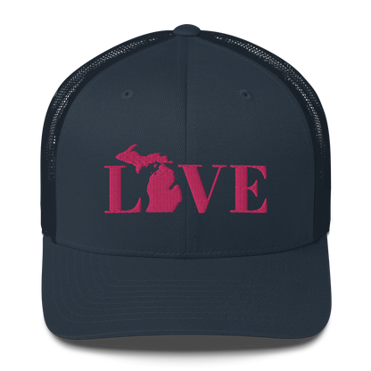 Michigan 'Love' Trucker Hat (Didone Font) | Pink Embrodiery