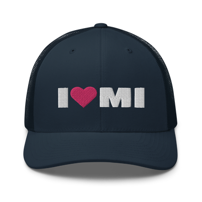 Michigan 'I ❤️ MI' Trucker Hat (French Olive Font)