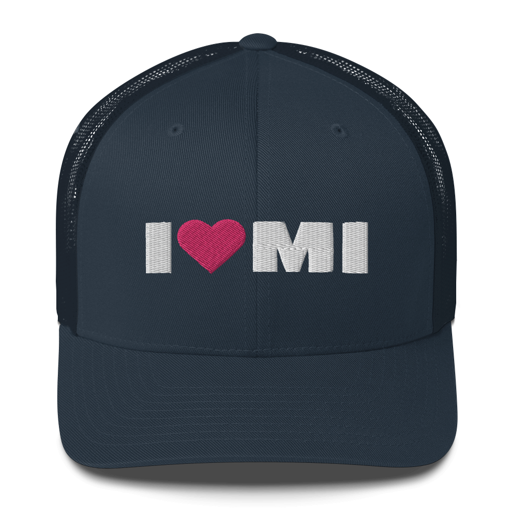 Michigan 'I ❤️ MI' Trucker Hat (French Olive Font)