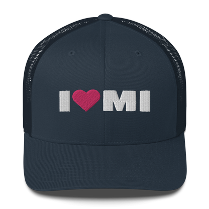 Michigan 'I ❤️ MI' Trucker Hat (French Olive Font)