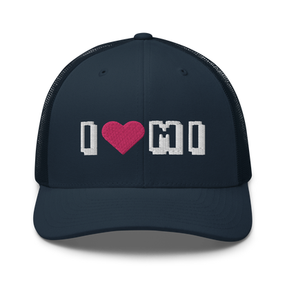 Michigan 'I ❤️ MI' Trucker Hat (Arcade Font)