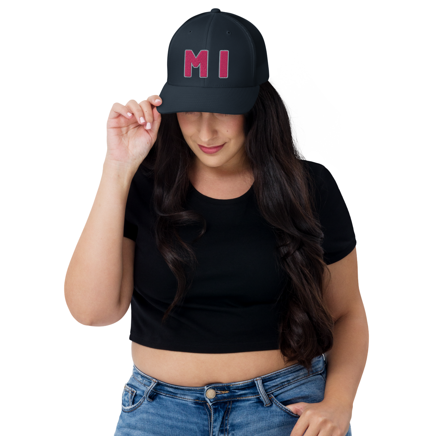 Michigan 'MI' Trucker Hat (1940s Baseball Font) | Pink Embroidery