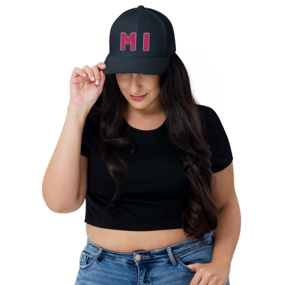 Michigan 'MI' Trucker Hat (1940s Baseball Font) | Pink Embroidery