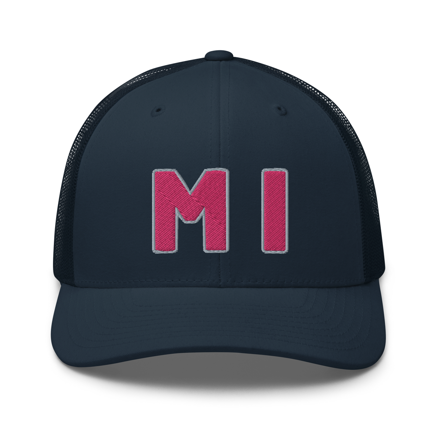 Michigan 'MI' Trucker Hat (1940s Baseball Font) | Pink Embroidery