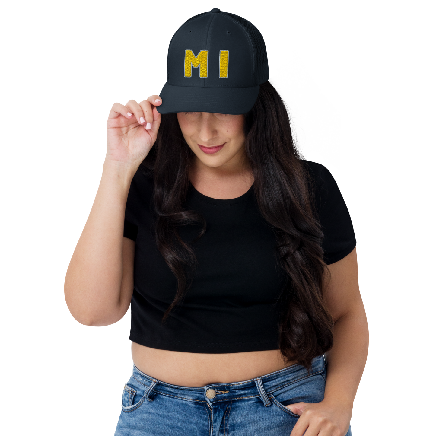 Michigan 'MI' Trucker Hat (1940s Baseball Font) | Gold Embroidery