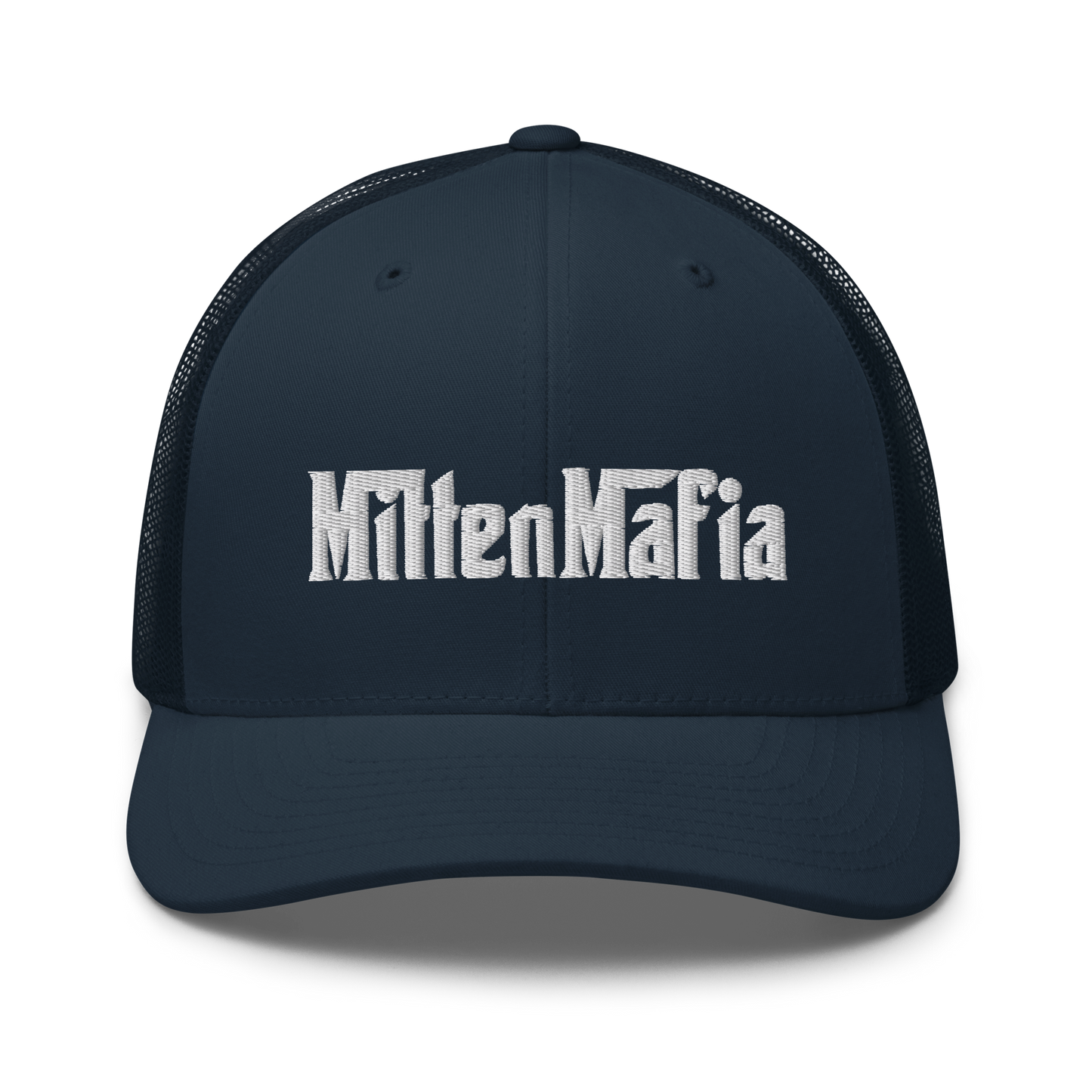 Michigan 'MittenMafia' Trucker Hat (Gangster Font) White/Black Embroidery