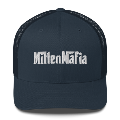 Michigan 'MittenMafia' Trucker Hat (Gangster Font) White/Black Embroidery