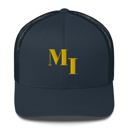 Michigan 'MI' Trucker Hat (Didone Logotype) | Gold Embroidery