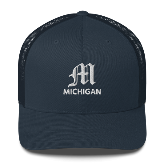 'Michigan' Trucker Hat (w/ Old English 'M')