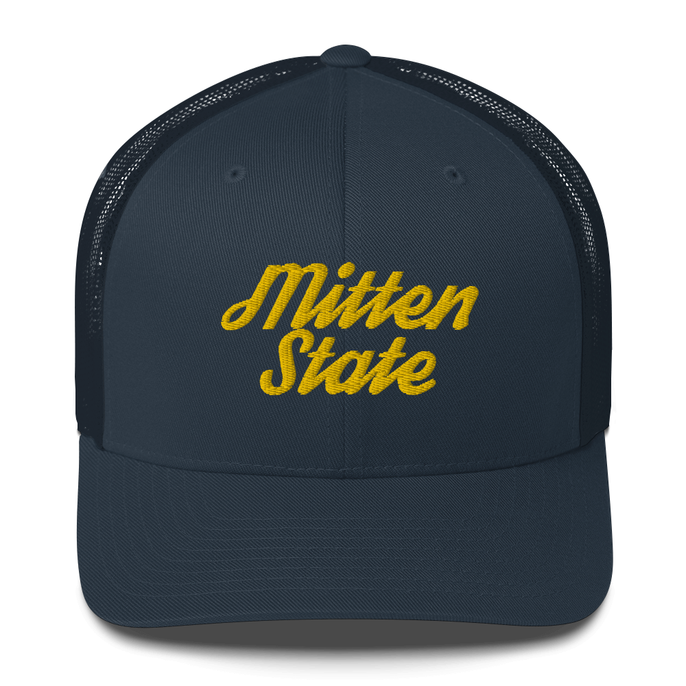 Michigan 'Mitten State' Trucker Hat (Script Font) | Gold Embroidery