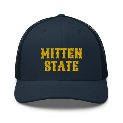 Michigan 'Mitten State' Trucker Hat (Western Font) | Gold Embroidery