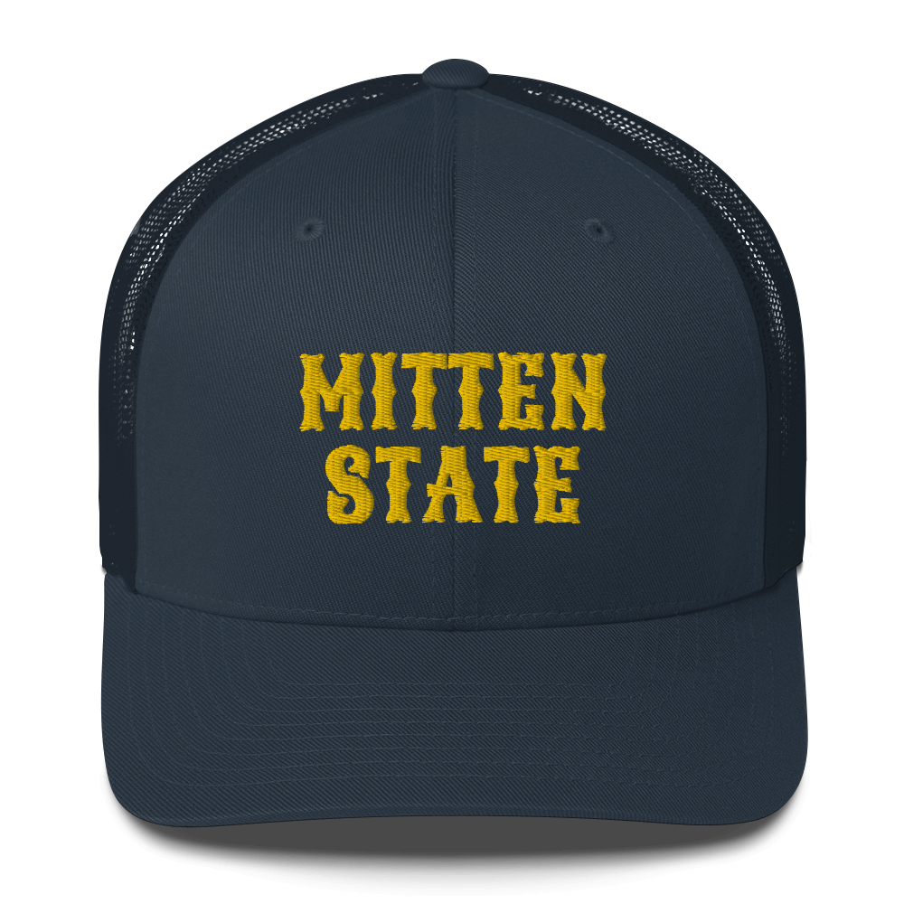 Michigan 'Mitten State' Trucker Hat (Western Font) | Gold Embroidery