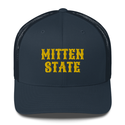 Michigan 'Mitten State' Trucker Hat (Western Font) | Gold Embroidery