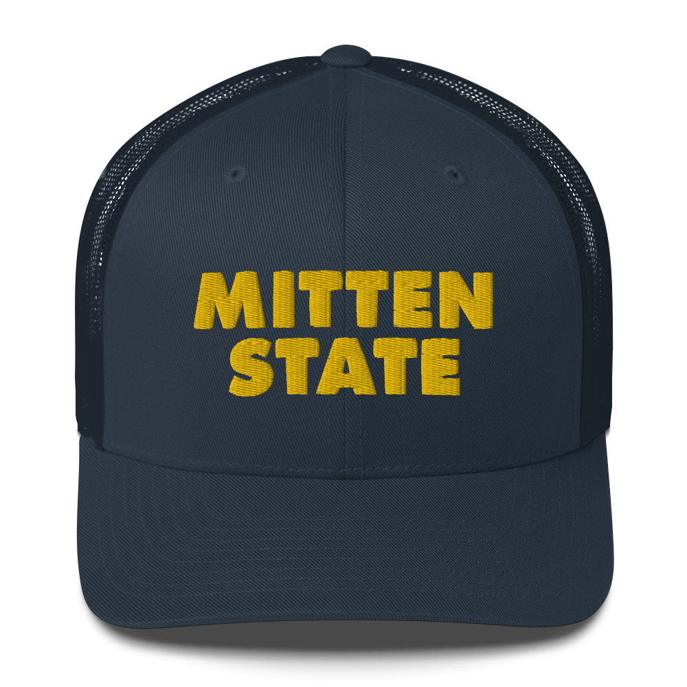 Michigan 'Mitten State' Trucker Hat (Geometric Sans Font) | Gold Embroidery