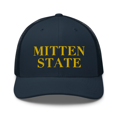 Michigan 'Mitten State' Trucker Hat (Didone Font) | Gold Embroidery