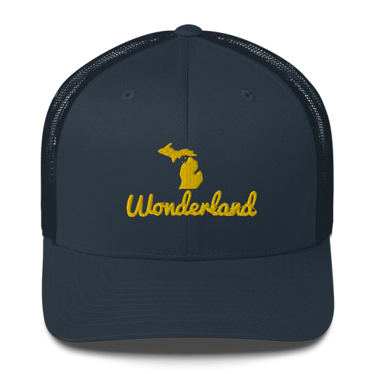 Michigan 'Wonderland' Trucker Hat (Script Font) | Gold Embroidery