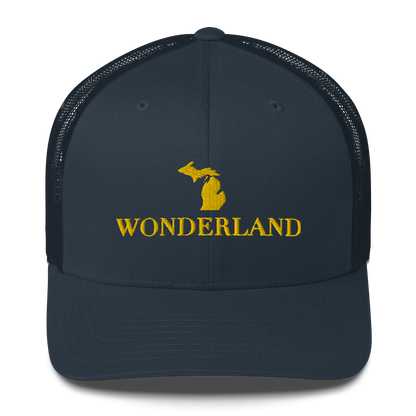 Michigan 'Wonderland' Trucker Hat (Didone Font) | Gold Embroidery