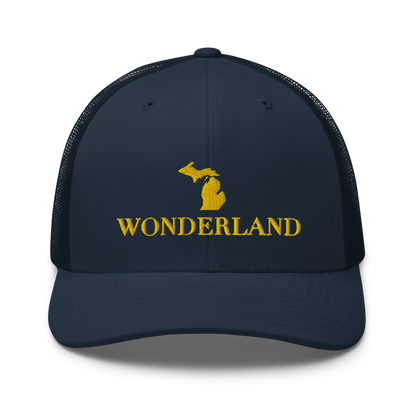 Michigan 'Wonderland' Trucker Hat (Didone Font) | Gold Embroidery