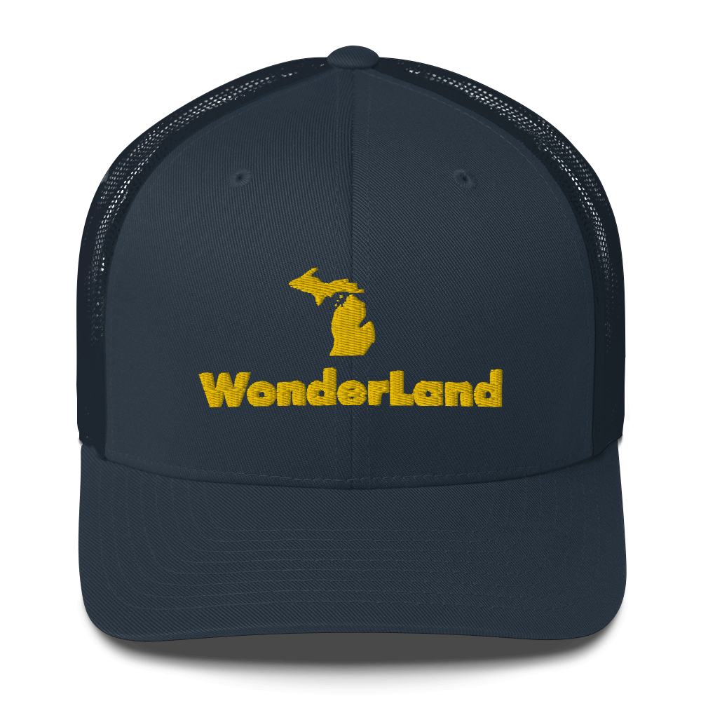 Michigan 'Wonderland' Trucker Hat (Geometric Sans Font) | Gold Embroidery