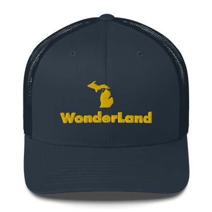 Michigan 'Wonderland' Trucker Hat (Geometric Sans Font) | Gold Embroidery