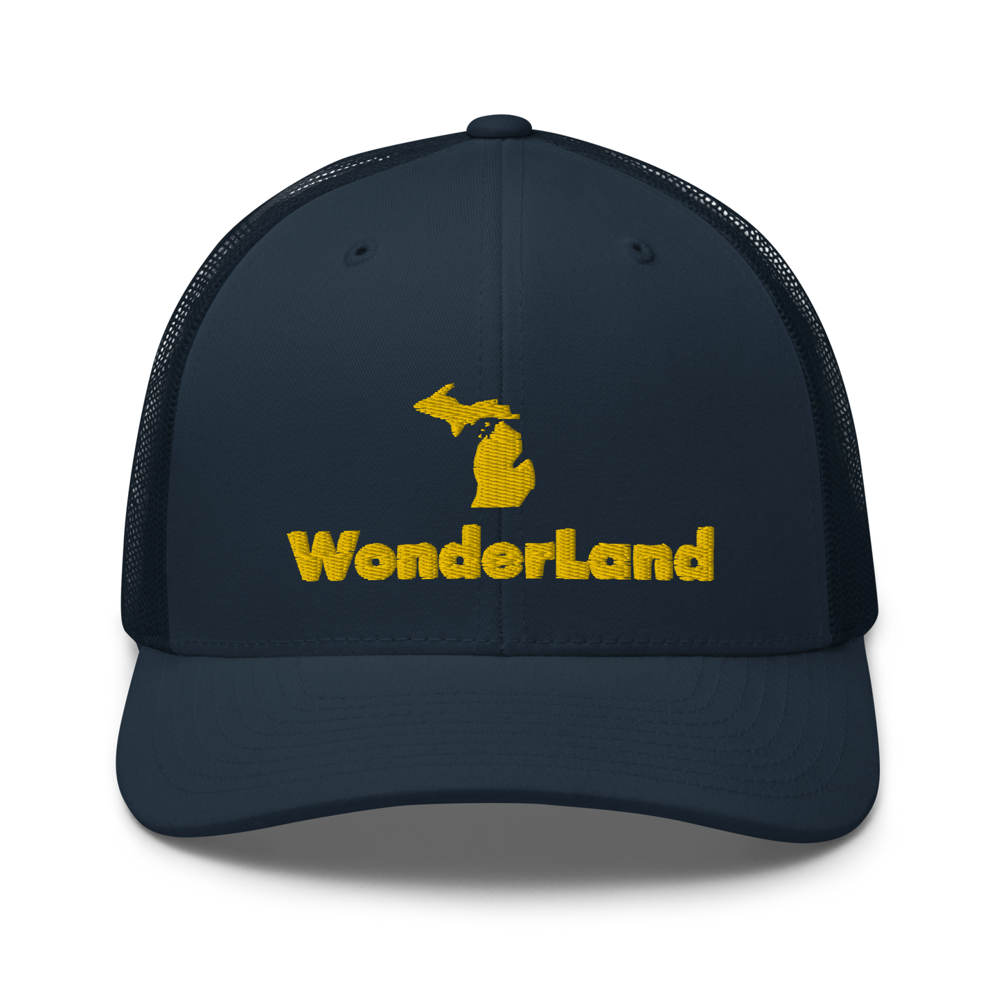 Michigan 'Wonderland' Trucker Hat (Geometric Sans Font) | Gold Embroidery