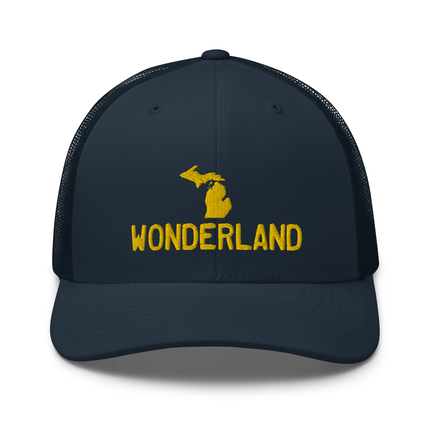 Michigan 'Wonderland' Trucker Hat (Licence Plate Font) | Gold Embroidery