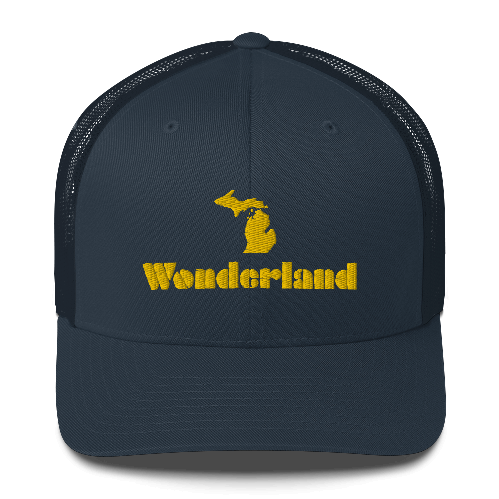 Michigan 'Wonderland' Trucker Hat (Art Deco Font) | Gold Embroidery