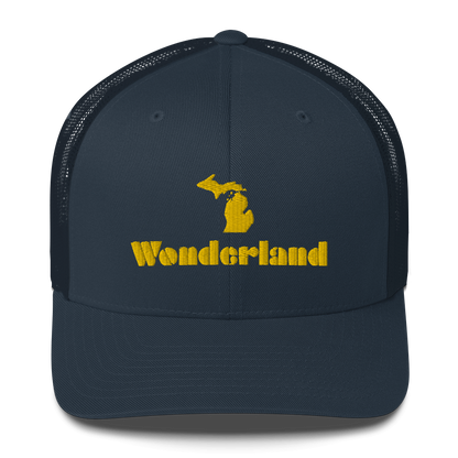 Michigan 'Wonderland' Trucker Hat (Art Deco Font) | Gold Embroidery