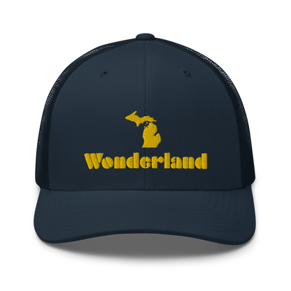 Michigan 'Wonderland' Trucker Hat (Art Deco Font) | Gold Embroidery