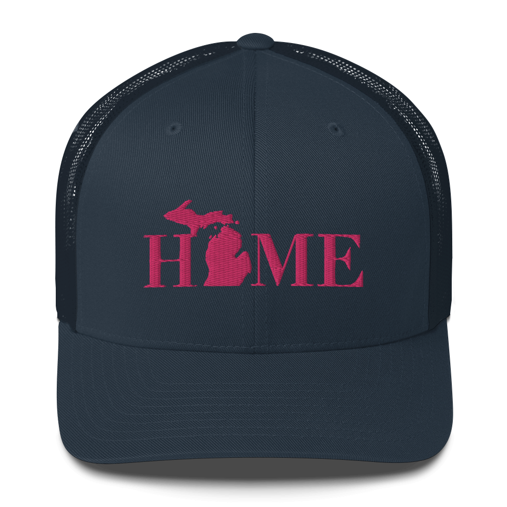 Michigan 'Home' Trucker Hat (Didone Font) | Pink Embroidery