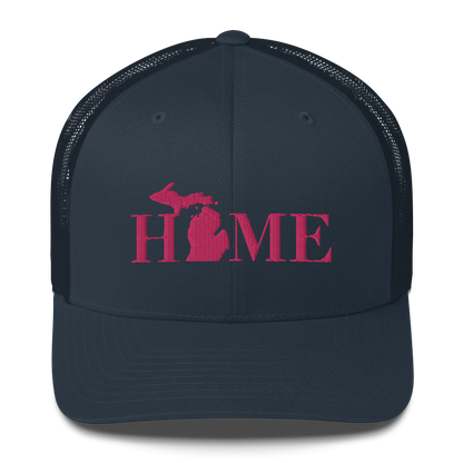 Michigan 'Home' Trucker Hat (Didone Font) | Pink Embroidery