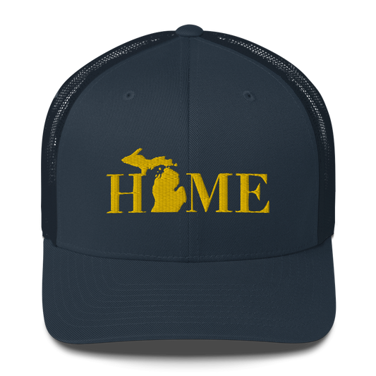 Michigan 'Home' Trucker Hat (Didone Font) | Gold Embroidery