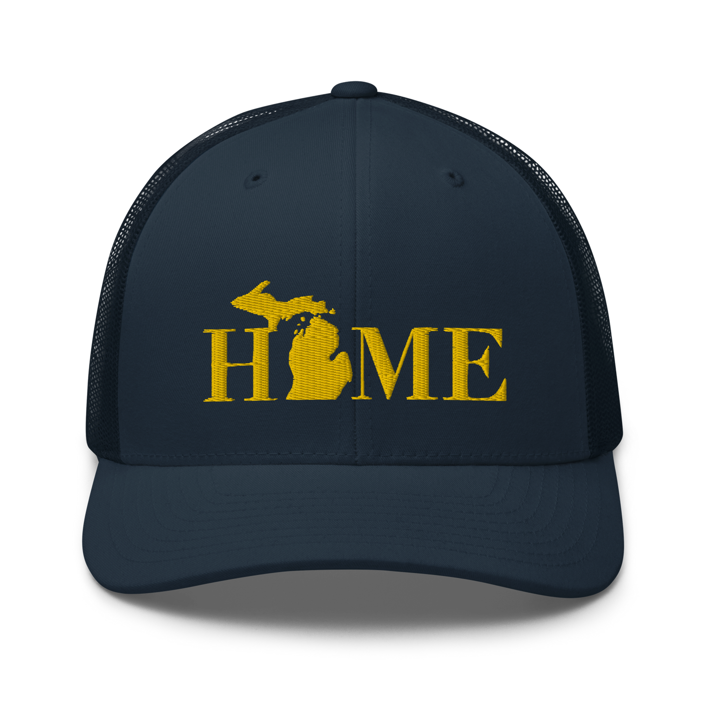 Michigan 'Home' Trucker Hat (Didone Font) | Gold Embroidery