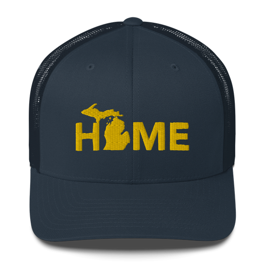 Michigan 'Home' Trucker Hat (Geometric Sans) | Gold Embroidery