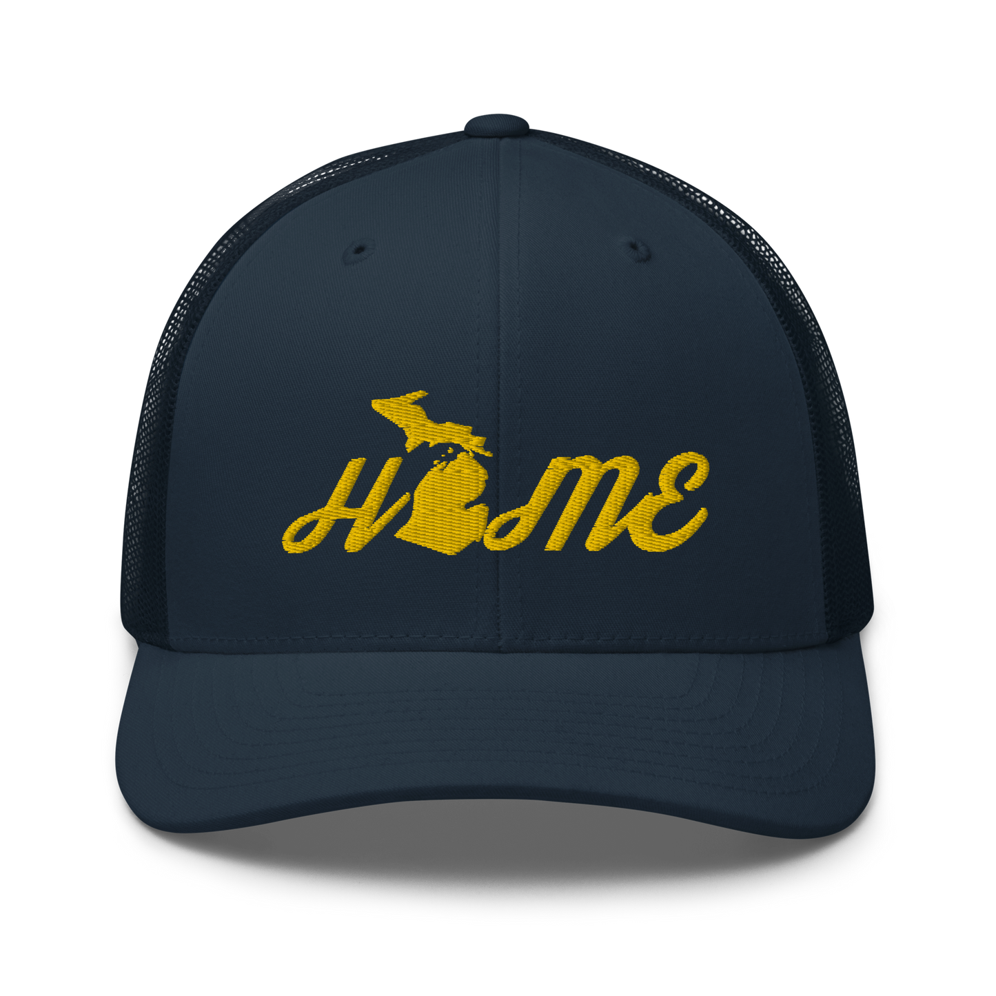 Michigan 'Home' Trucker Hat (Script Font) | Gold Embroidery