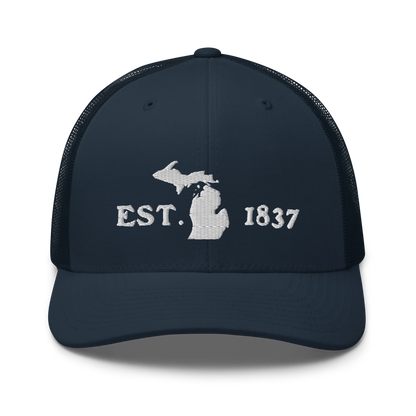 Michigan 'EST 1837' Trucker Hat (Woodcut Font)