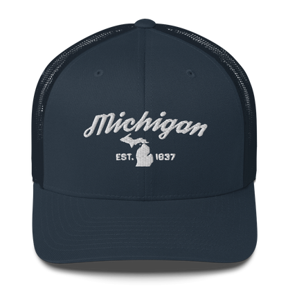 'Michigan EST 1837' Trucker Hat (Script Font)