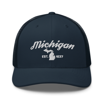 'Michigan EST 1837' Trucker Hat (Script Font)