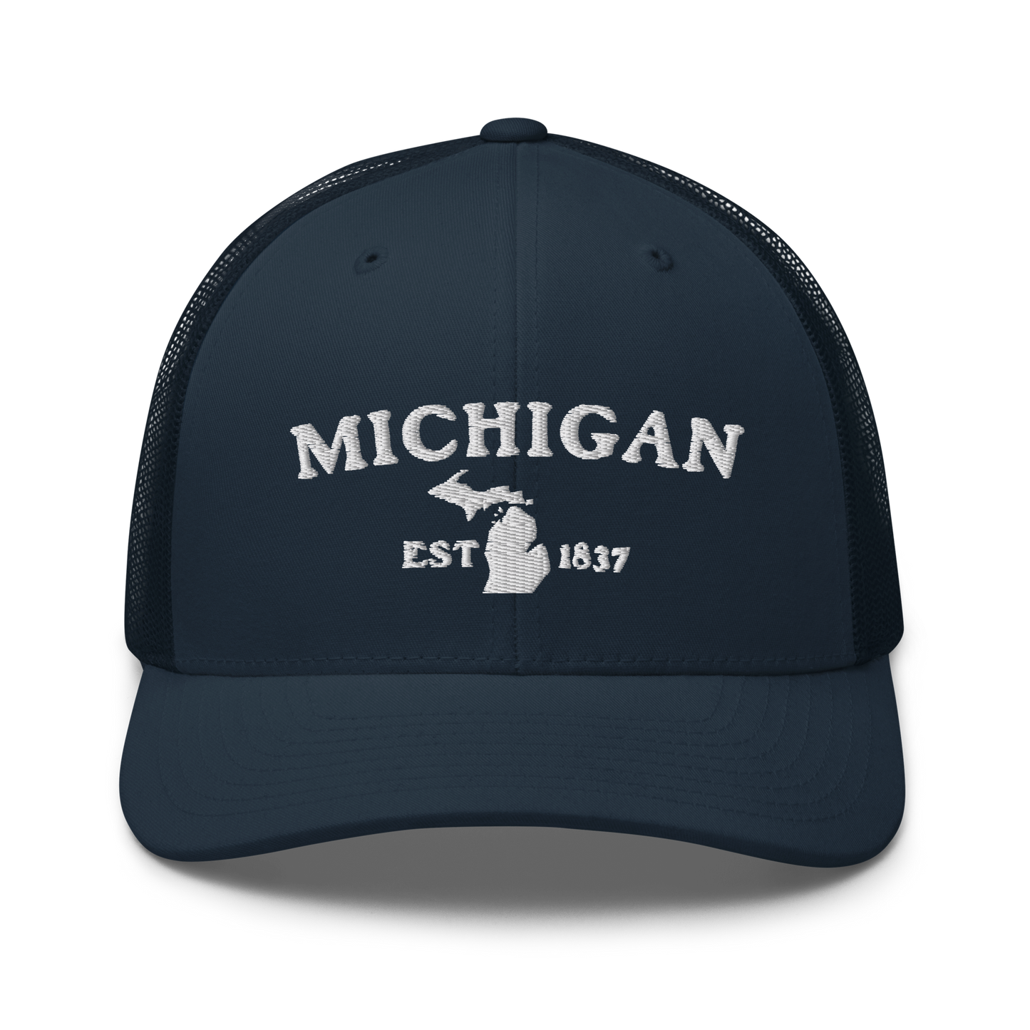 'Michigan EST 1837' Trucker Hat (Woodcut Font)