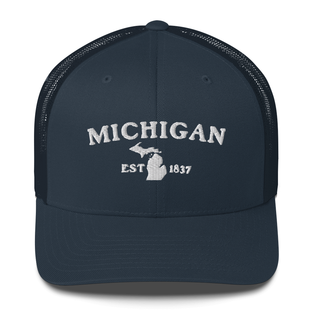 'Michigan EST 1837' Trucker Hat (Woodcut Font)