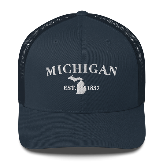 'Michigan EST 1837' Trucker Hat (Didone Font)