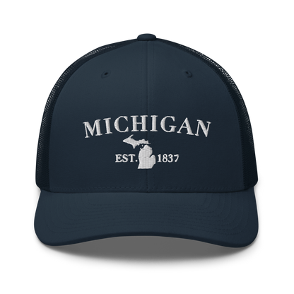 'Michigan EST 1837' Trucker Hat (Didone Font)