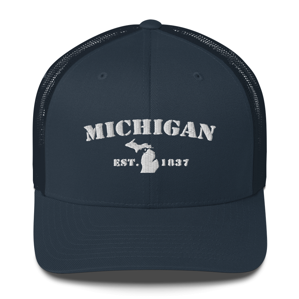 'Michigan EST 1837' Trucker Hat (Army Font)