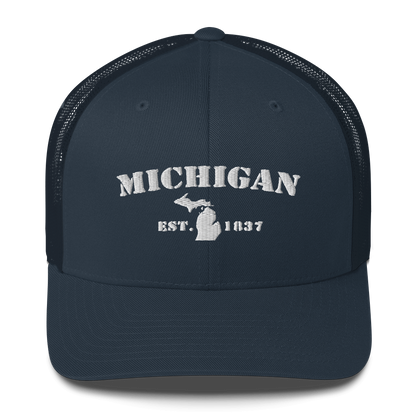 'Michigan EST 1837' Trucker Hat (Army Font)