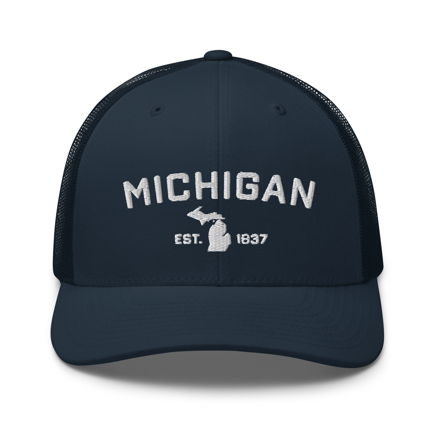 'Michigan EST 1837' Trucker Hat (Athletic Font)